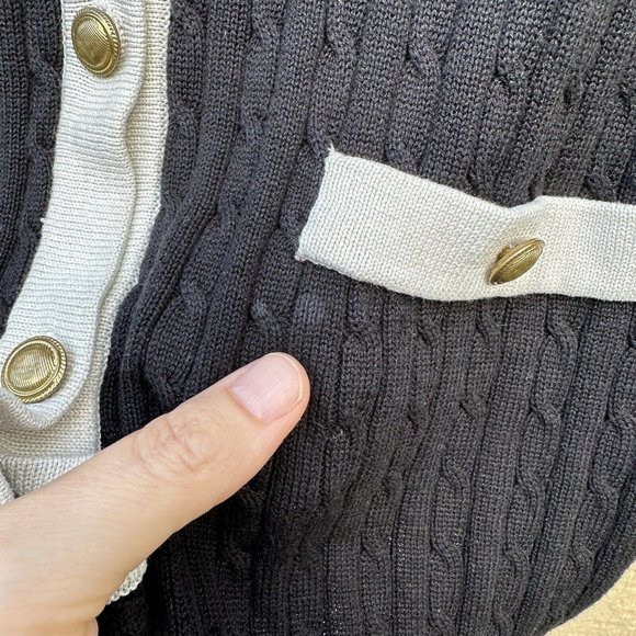 Something Extra Black Button Silk Cotton Cable Knit Cardigan Women's Size Large - Picture 4 of 5